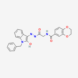 molecular formula C26H22N4O5 B11122255 N-({N'-[(3E)-1-Benzyl-2-oxo-2,3-dihydro-1H-indol-3-ylidene]hydrazinecarbonyl}methyl)-2,3-dihydro-1,4-benzodioxine-6-carboxamide 