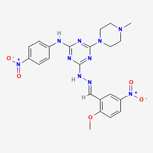 molecular formula C22H24N10O5 B11122266 4-[(2E)-2-(2-methoxy-5-nitrobenzylidene)hydrazinyl]-6-(4-methylpiperazin-1-yl)-N-(4-nitrophenyl)-1,3,5-triazin-2-amine 