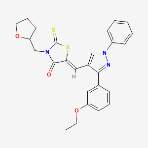 molecular formula C26H25N3O3S2 B11122330 (5Z)-5-{[3-(3-ethoxyphenyl)-1-phenyl-1H-pyrazol-4-yl]methylidene}-3-(tetrahydrofuran-2-ylmethyl)-2-thioxo-1,3-thiazolidin-4-one 