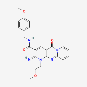 6-imino-7-(2-methoxyethyl)-N-[(4-methoxyphenyl)methyl]-2-oxo-1,7,9-triazatricyclo[8.4.0.0^{3,8}]tetradeca-3(8),4,9,11,13-pentaene-5-carboxamide