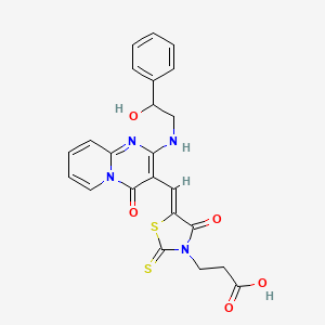 molecular formula C23H20N4O5S2 B11122541 3-[(5Z)-5-({2-[(2-hydroxy-2-phenylethyl)amino]-4-oxo-4H-pyrido[1,2-a]pyrimidin-3-yl}methylidene)-4-oxo-2-thioxo-1,3-thiazolidin-3-yl]propanoic acid 