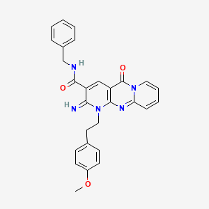 molecular formula C28H25N5O3 B11122597 N-benzyl-6-imino-7-[2-(4-methoxyphenyl)ethyl]-2-oxo-1,7,9-triazatricyclo[8.4.0.03,8]tetradeca-3(8),4,9,11,13-pentaene-5-carboxamide 