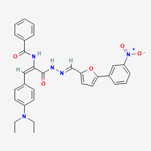 molecular formula C31H29N5O5 B11122706 N-{(1E)-1-[4-(diethylamino)phenyl]-3-[(2E)-2-{[5-(3-nitrophenyl)furan-2-yl]methylidene}hydrazinyl]-3-oxoprop-1-en-2-yl}benzamide 