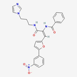 molecular formula C26H23N5O5 B11122904 (2E)-N-[3-(1H-imidazol-1-yl)propyl]-3-[5-(3-nitrophenyl)furan-2-yl]-2-(phenylformamido)prop-2-enamide 