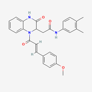 molecular formula C28H27N3O4 B11122977 N-(3,4-dimethylphenyl)-2-{1-[(2E)-3-(4-methoxyphenyl)prop-2-enoyl]-3-oxo-1,2,3,4-tetrahydroquinoxalin-2-yl}acetamide 