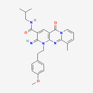 molecular formula C26H29N5O3 B11122985 6-imino-7-[2-(4-methoxyphenyl)ethyl]-11-methyl-N-(2-methylpropyl)-2-oxo-1,7,9-triazatricyclo[8.4.0.03,8]tetradeca-3(8),4,9,11,13-pentaene-5-carboxamide 