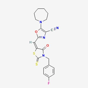 molecular formula C21H19FN4O2S2 B11122987 5-(azepan-1-yl)-2-{(E)-[3-(4-fluorobenzyl)-4-oxo-2-thioxo-1,3-thiazolidin-5-ylidene]methyl}-1,3-oxazole-4-carbonitrile 