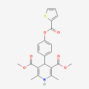 molecular formula C22H21NO6S B11123186 Dimethyl 2,6-dimethyl-4-{4-[(2-thienylcarbonyl)oxy]phenyl}-1,4-dihydro-3,5-pyridinedicarboxylate 