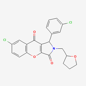 molecular formula C22H17Cl2NO4 B11123191 7-Chloro-1-(3-chlorophenyl)-2-(tetrahydrofuran-2-ylmethyl)-1,2-dihydrochromeno[2,3-c]pyrrole-3,9-dione 