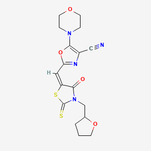 5-(morpholin-4-yl)-2-{(E)-[4-oxo-3-(tetrahydrofuran-2-ylmethyl)-2-thioxo-1,3-thiazolidin-5-ylidene]methyl}-1,3-oxazole-4-carbonitrile