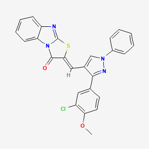 molecular formula C26H17ClN4O2S B11123442 (2Z)-2-{[3-(3-chloro-4-methoxyphenyl)-1-phenyl-1H-pyrazol-4-yl]methylidene}[1,3]thiazolo[3,2-a]benzimidazol-3(2H)-one 