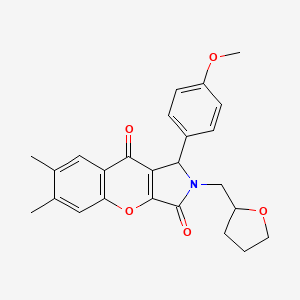 molecular formula C25H25NO5 B11123479 1-(4-Methoxyphenyl)-6,7-dimethyl-2-(tetrahydrofuran-2-ylmethyl)-1,2-dihydrochromeno[2,3-c]pyrrole-3,9-dione 