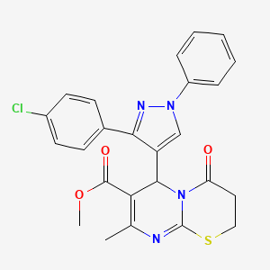 methyl 6-[3-(4-chlorophenyl)-1-phenyl-1H-pyrazol-4-yl]-8-methyl-4-oxo-3,4-dihydro-2H,6H-pyrimido[2,1-b][1,3]thiazine-7-carboxylate