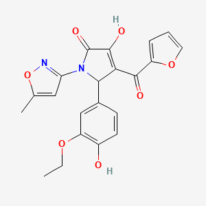 molecular formula C21H18N2O7 B11123629 5-(3-ethoxy-4-hydroxyphenyl)-4-(furan-2-ylcarbonyl)-3-hydroxy-1-(5-methyl-1,2-oxazol-3-yl)-1,5-dihydro-2H-pyrrol-2-one 