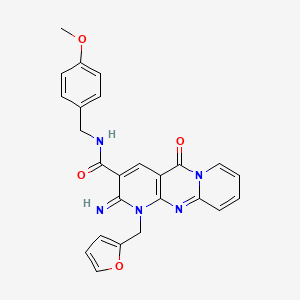 7-(furan-2-ylmethyl)-6-imino-N-[(4-methoxyphenyl)methyl]-2-oxo-1,7,9-triazatricyclo[8.4.0.03,8]tetradeca-3(8),4,9,11,13-pentaene-5-carboxamide