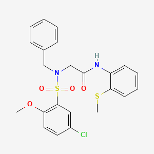 molecular formula C23H23ClN2O4S2 B11123918 N~2~-benzyl-N~2~-[(5-chloro-2-methoxyphenyl)sulfonyl]-N-[2-(methylsulfanyl)phenyl]glycinamide 