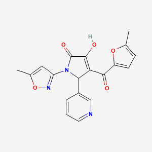 molecular formula C19H15N3O5 B11124106 3-hydroxy-4-[(5-methylfuran-2-yl)carbonyl]-1-(5-methyl-1,2-oxazol-3-yl)-5-(pyridin-3-yl)-1,5-dihydro-2H-pyrrol-2-one 