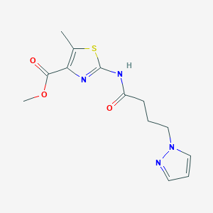 molecular formula C13H16N4O3S B11124141 methyl 5-methyl-2-{[4-(1H-pyrazol-1-yl)butanoyl]amino}-1,3-thiazole-4-carboxylate 