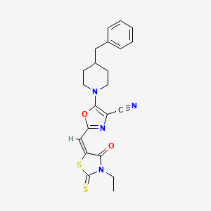 5-(4-benzylpiperidin-1-yl)-2-[(E)-(3-ethyl-4-oxo-2-thioxo-1,3-thiazolidin-5-ylidene)methyl]-1,3-oxazole-4-carbonitrile