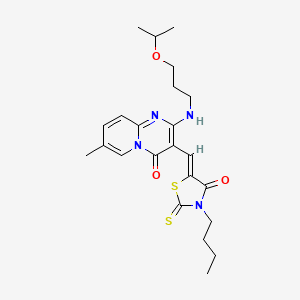 molecular formula C23H30N4O3S2 B11124223 3-[(Z)-(3-butyl-4-oxo-2-thioxo-1,3-thiazolidin-5-ylidene)methyl]-7-methyl-2-{[3-(propan-2-yloxy)propyl]amino}-4H-pyrido[1,2-a]pyrimidin-4-one 