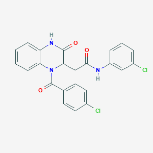 molecular formula C23H17Cl2N3O3 B11124372 N-(3-chlorophenyl)-2-{1-[(4-chlorophenyl)carbonyl]-3-oxo-1,2,3,4-tetrahydroquinoxalin-2-yl}acetamide 