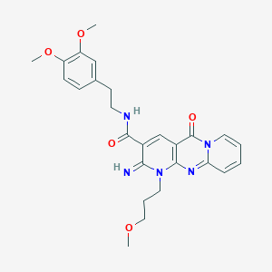 molecular formula C26H29N5O5 B11124414 N-[2-(3,4-dimethoxyphenyl)ethyl]-6-imino-7-(3-methoxypropyl)-2-oxo-1,7,9-triazatricyclo[8.4.0.0^{3,8}]tetradeca-3(8),4,9,11,13-pentaene-5-carboxamide 