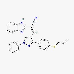 molecular formula C28H23N5S B11124651 (2Z)-2-(1H-benzimidazol-2-yl)-3-{1-phenyl-3-[4-(propylsulfanyl)phenyl]-1H-pyrazol-4-yl}prop-2-enenitrile 