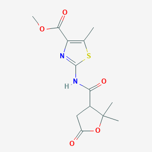 molecular formula C13H16N2O5S B11124680 Methyl 2-{[(2,2-dimethyl-5-oxotetrahydro-3-furanyl)carbonyl]amino}-5-methyl-1,3-thiazole-4-carboxylate 