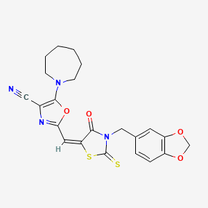 5-(azepan-1-yl)-2-{(E)-[3-(1,3-benzodioxol-5-ylmethyl)-4-oxo-2-thioxo-1,3-thiazolidin-5-ylidene]methyl}-1,3-oxazole-4-carbonitrile