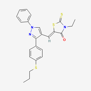 molecular formula C24H23N3OS3 B11124708 (5Z)-3-ethyl-5-({1-phenyl-3-[4-(propylsulfanyl)phenyl]-1H-pyrazol-4-yl}methylidene)-2-thioxo-1,3-thiazolidin-4-one 