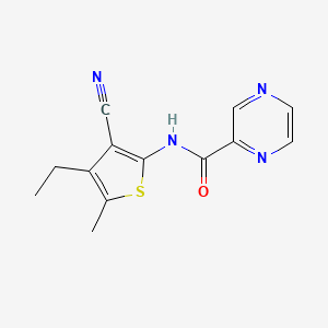 molecular formula C13H12N4OS B11124725 N-(3-cyano-4-ethyl-5-methylthiophen-2-yl)pyrazine-2-carboxamide 