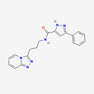 molecular formula C19H18N6O B11124754 5-Phenyl-N-(3-{[1,2,4]triazolo[4,3-A]pyridin-3-YL}propyl)-1H-pyrazole-3-carboxamide 