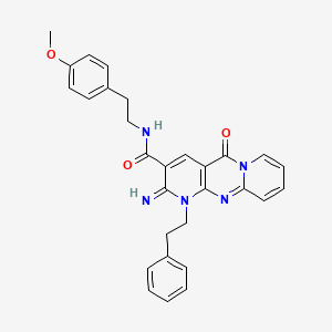 molecular formula C29H27N5O3 B11124876 6-imino-N-[2-(4-methoxyphenyl)ethyl]-2-oxo-7-(2-phenylethyl)-1,7,9-triazatricyclo[8.4.0.0^{3,8}]tetradeca-3(8),4,9,11,13-pentaene-5-carboxamide 