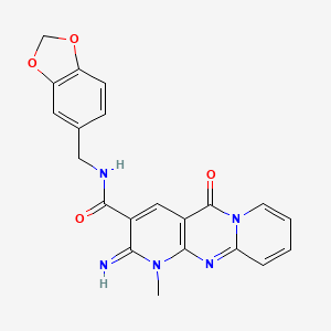 molecular formula C21H17N5O4 B11124887 N-(1,3-benzodioxol-5-ylmethyl)-6-imino-7-methyl-2-oxo-1,7,9-triazatricyclo[8.4.0.03,8]tetradeca-3(8),4,9,11,13-pentaene-5-carboxamide 