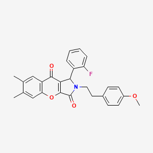 molecular formula C28H24FNO4 B11124948 1-(2-Fluorophenyl)-2-[2-(4-methoxyphenyl)ethyl]-6,7-dimethyl-1,2-dihydrochromeno[2,3-c]pyrrole-3,9-dione 