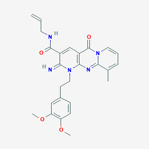 molecular formula C26H27N5O4 B11125001 7-[2-(3,4-dimethoxyphenyl)ethyl]-6-imino-11-methyl-2-oxo-N-(prop-2-en-1-yl)-1,7,9-triazatricyclo[8.4.0.0^{3,8}]tetradeca-3(8),4,9,11,13-pentaene-5-carboxamide 