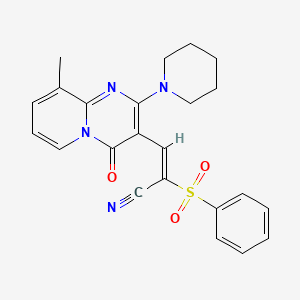 molecular formula C23H22N4O3S B11125130 (2E)-2-(benzenesulfonyl)-3-[9-methyl-4-oxo-2-(piperidin-1-yl)-4H-pyrido[1,2-a]pyrimidin-3-yl]prop-2-enenitrile 