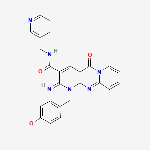 6-imino-7-[(4-methoxyphenyl)methyl]-2-oxo-N-(pyridin-3-ylmethyl)-1,7,9-triazatricyclo[8.4.0.03,8]tetradeca-3(8),4,9,11,13-pentaene-5-carboxamide