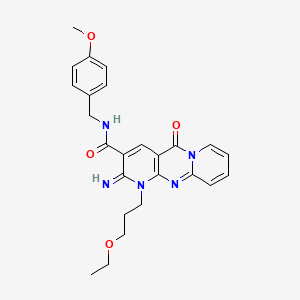 molecular formula C25H27N5O4 B11125435 7-(3-ethoxypropyl)-6-imino-N-[(4-methoxyphenyl)methyl]-2-oxo-1,7,9-triazatricyclo[8.4.0.03,8]tetradeca-3(8),4,9,11,13-pentaene-5-carboxamide 