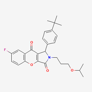 molecular formula C27H30FNO4 B11125480 1-(4-Tert-butylphenyl)-7-fluoro-2-[3-(propan-2-yloxy)propyl]-1,2-dihydrochromeno[2,3-c]pyrrole-3,9-dione CAS No. 843638-65-3