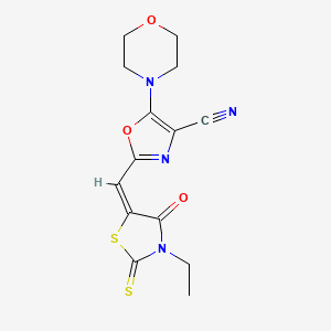 molecular formula C14H14N4O3S2 B11125698 2-[(E)-(3-ethyl-4-oxo-2-thioxo-1,3-thiazolidin-5-ylidene)methyl]-5-(morpholin-4-yl)-1,3-oxazole-4-carbonitrile 