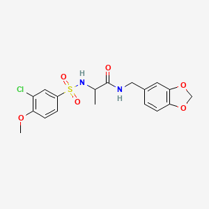 molecular formula C18H19ClN2O6S B11125736 N-(1,3-benzodioxol-5-ylmethyl)-N~2~-[(3-chloro-4-methoxyphenyl)sulfonyl]alaninamide 