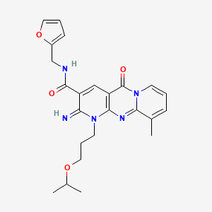 N-(furan-2-ylmethyl)-6-imino-11-methyl-2-oxo-7-(3-propan-2-yloxypropyl)-1,7,9-triazatricyclo[8.4.0.03,8]tetradeca-3(8),4,9,11,13-pentaene-5-carboxamide