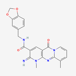 N-(1,3-benzodioxol-5-ylmethyl)-6-imino-7,11-dimethyl-2-oxo-1,7,9-triazatricyclo[8.4.0.03,8]tetradeca-3(8),4,9,11,13-pentaene-5-carboxamide