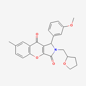 molecular formula C24H23NO5 B11125924 1-(3-Methoxyphenyl)-7-methyl-2-(tetrahydrofuran-2-ylmethyl)-1,2-dihydrochromeno[2,3-c]pyrrole-3,9-dione 