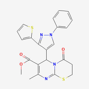 molecular formula C23H20N4O3S2 B11125927 methyl 8-methyl-4-oxo-6-[1-phenyl-3-(thiophen-2-yl)-1H-pyrazol-4-yl]-3,4-dihydro-2H,6H-pyrimido[2,1-b][1,3]thiazine-7-carboxylate 