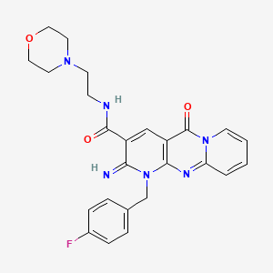 molecular formula C25H25FN6O3 B11125962 7-[(4-fluorophenyl)methyl]-6-imino-N-(2-morpholin-4-ylethyl)-2-oxo-1,7,9-triazatricyclo[8.4.0.03,8]tetradeca-3(8),4,9,11,13-pentaene-5-carboxamide 