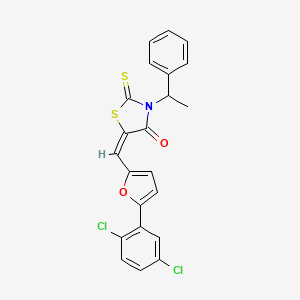 molecular formula C22H15Cl2NO2S2 B11126049 (5E)-5-{[5-(2,5-dichlorophenyl)furan-2-yl]methylidene}-3-(1-phenylethyl)-2-thioxo-1,3-thiazolidin-4-one 