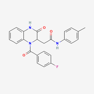 molecular formula C24H20FN3O3 B11126077 2-{1-[(4-fluorophenyl)carbonyl]-3-oxo-1,2,3,4-tetrahydroquinoxalin-2-yl}-N-(4-methylphenyl)acetamide 