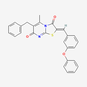 molecular formula C27H20N2O3S B11126187 (2Z)-6-benzyl-5-methyl-2-(3-phenoxybenzylidene)-7H-[1,3]thiazolo[3,2-a]pyrimidine-3,7(2H)-dione 